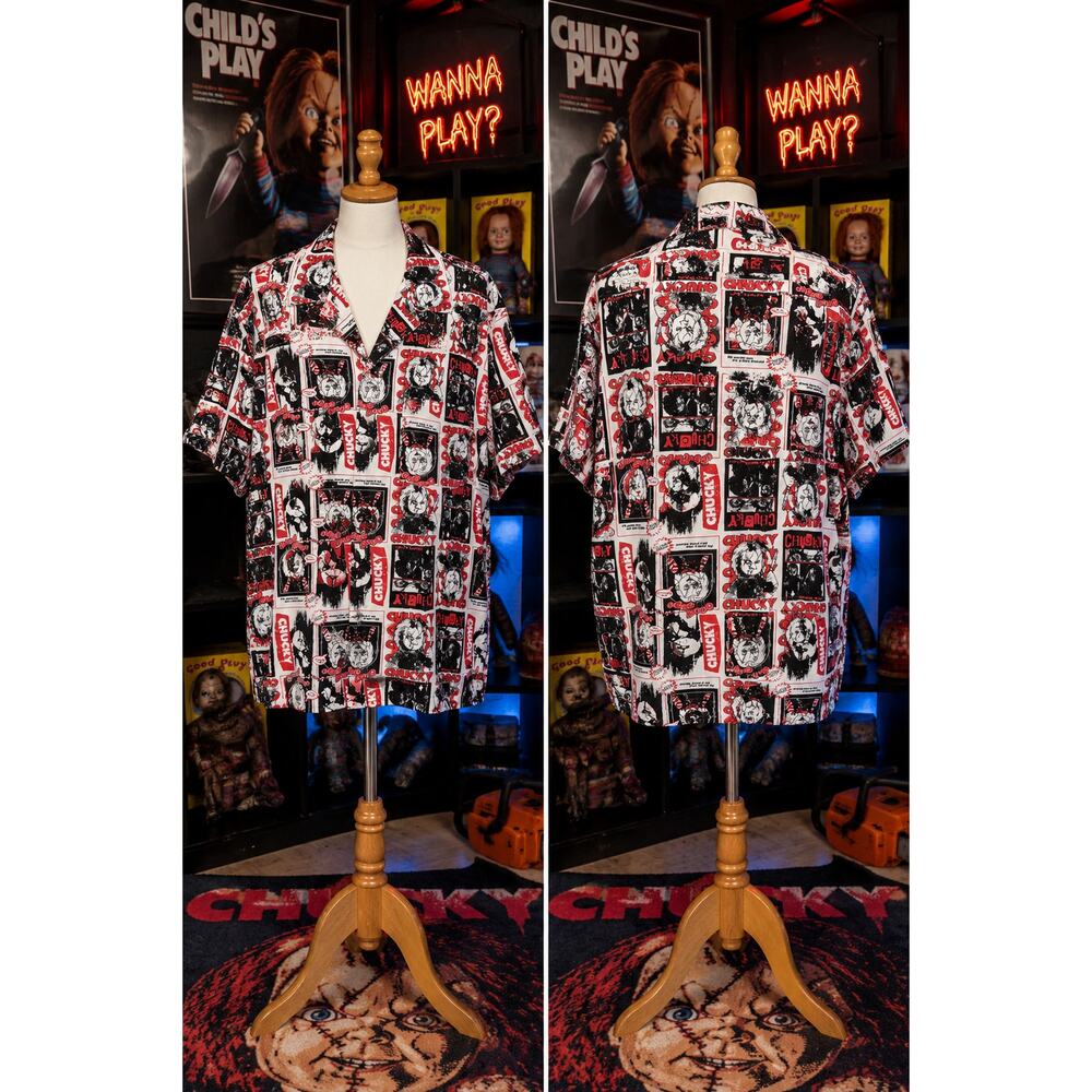 Chucky Child’s Play Horror Button Up Shirt XL Rayon Halloween